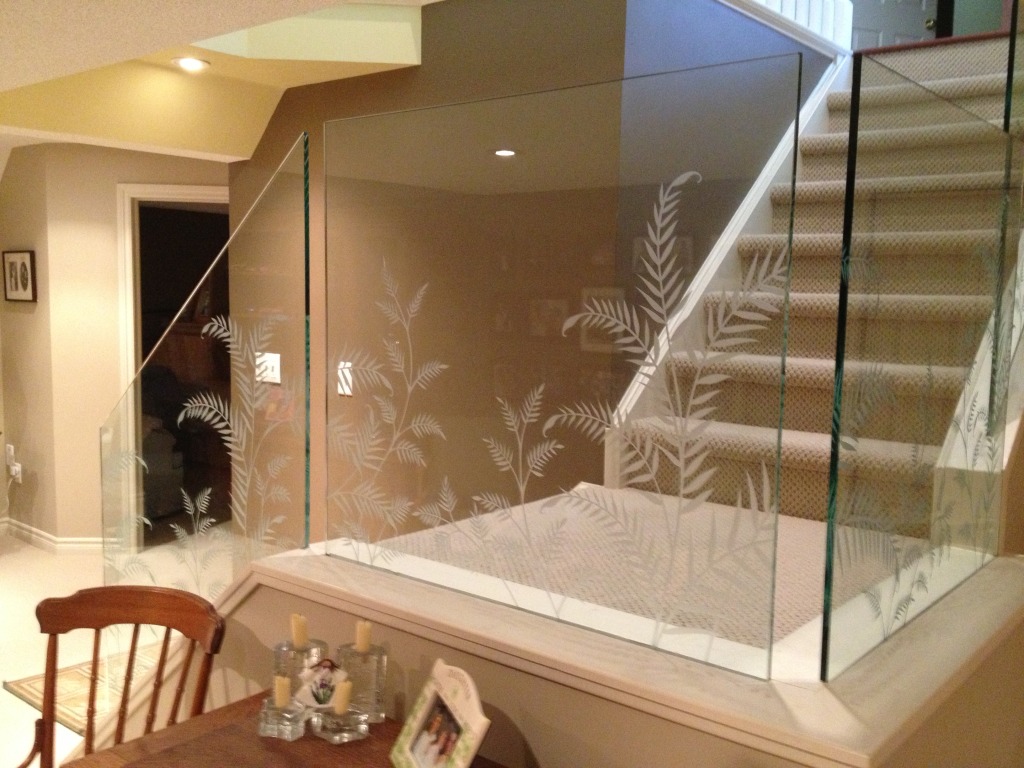 Sandblasting Railing Indoor Railing with Sandblasting - Blue Sky Glass Works Custom Glass ...